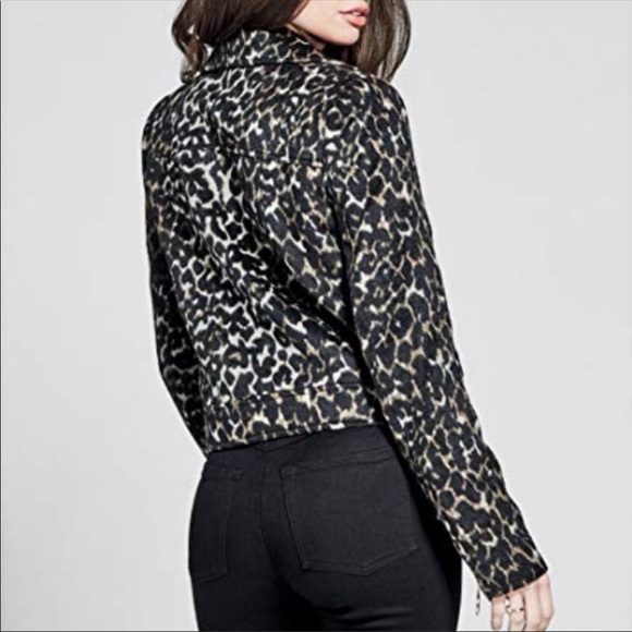 New Marciano leopard print moto crop blazer jacket S - Picture 2 of 11